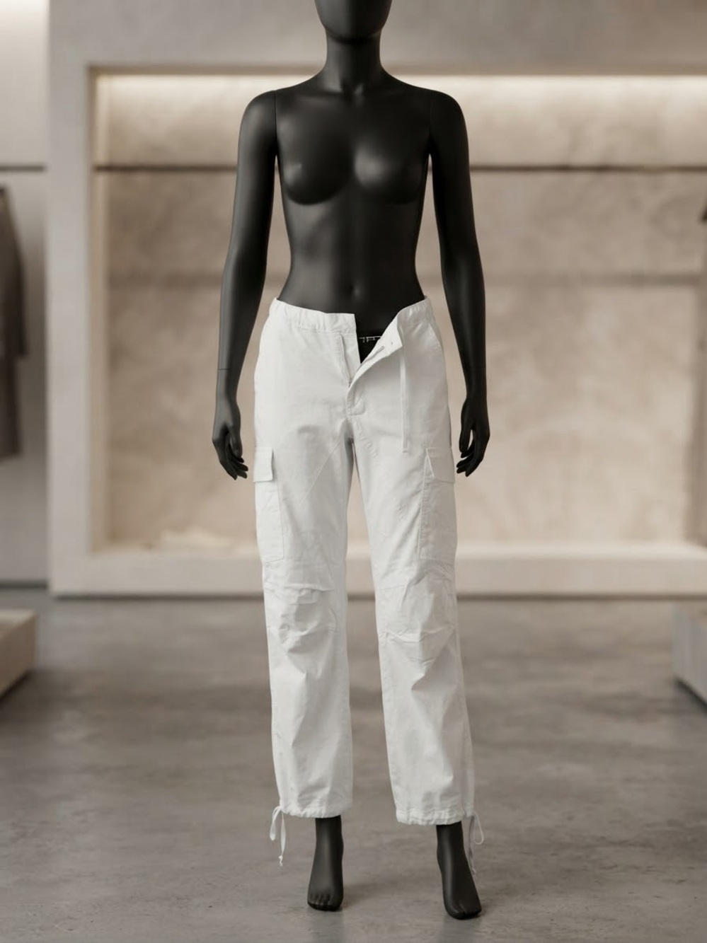 Women White Cargo Drawstring Pants